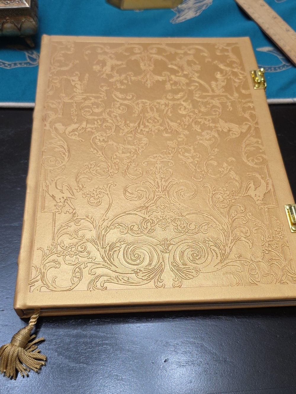 Vtg Beauty And The Beast Disney Gold Floral-Accent Notebook with Metallic Corner